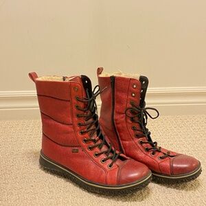 Red leather fur lined  winter boots